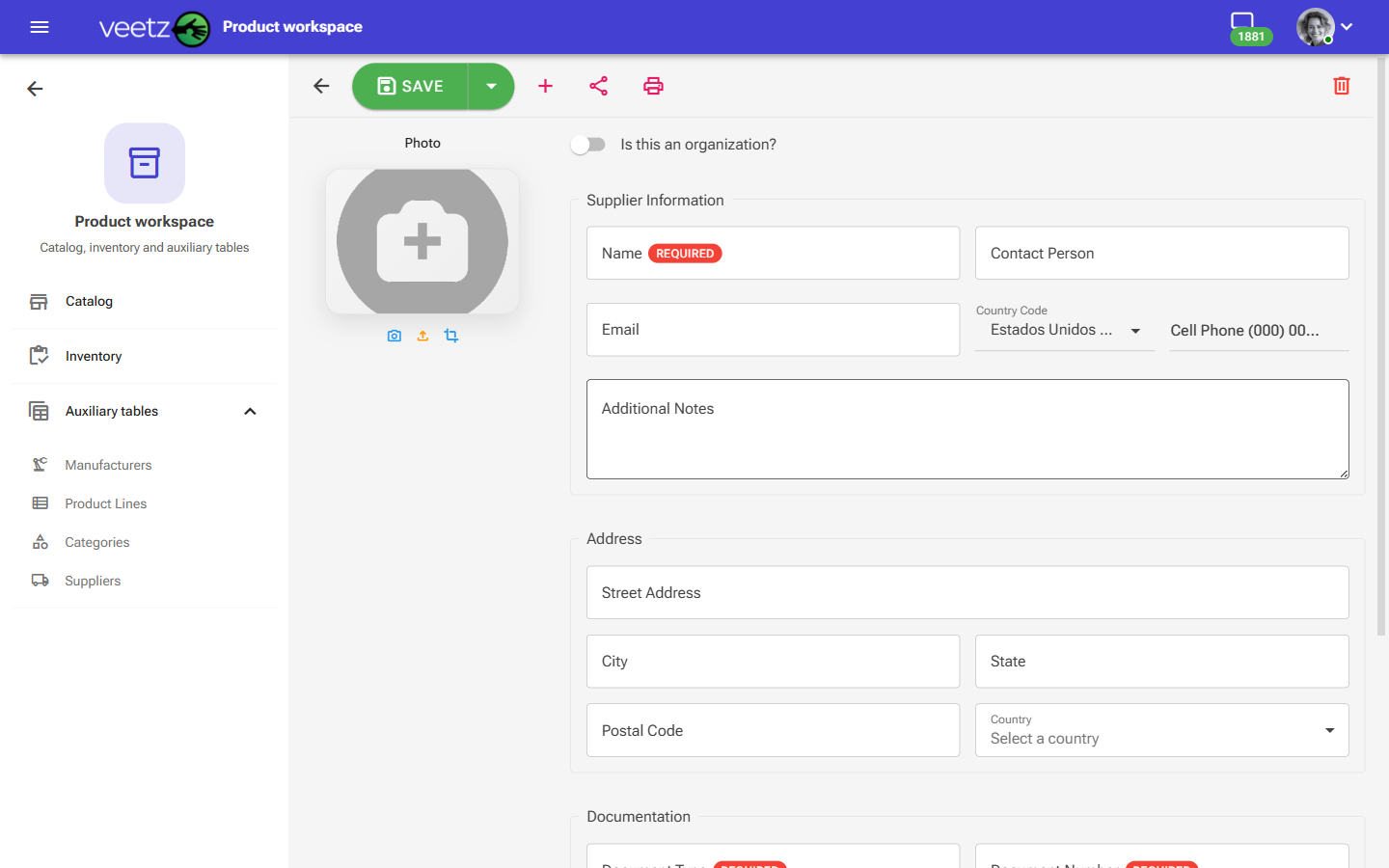 Veetz Supplier Details Screen