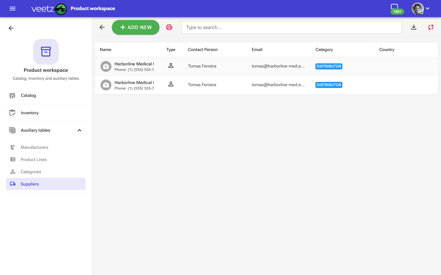 Veetz Supplier Explore Screen