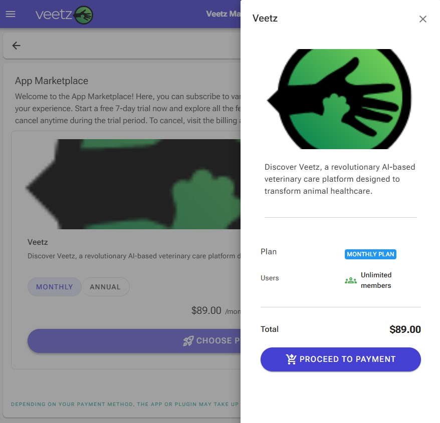 Figura 2: O painel de detalhes da assinatura, resumindo o pedido antes do pagamento.