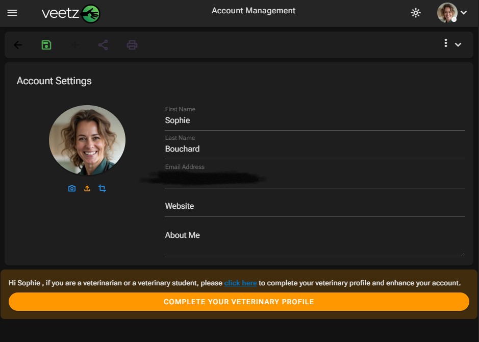 Aviso para completar o Perfil de Veterinário